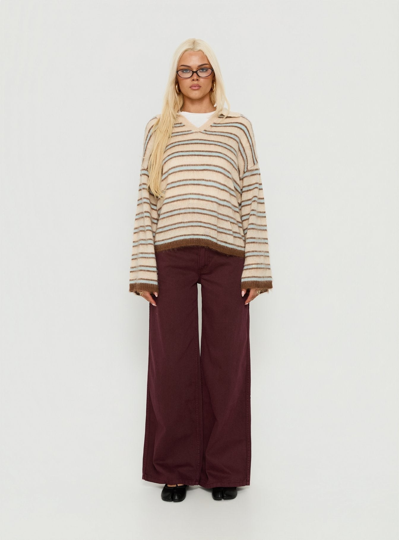 Ramos Low Rise Wide Leg Denim Jeans Currant