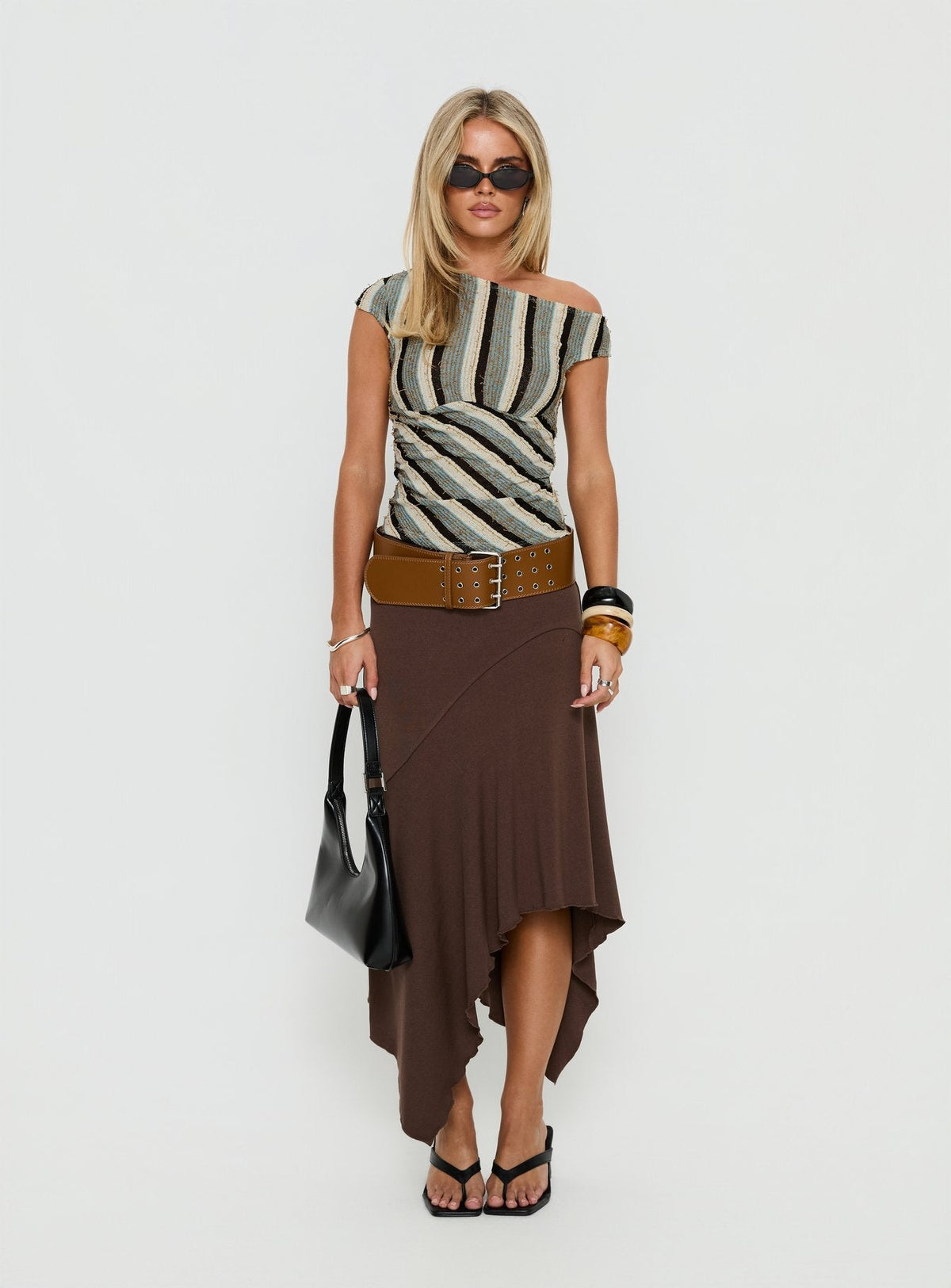 Darcia One Shoulder Top Multi Stripe