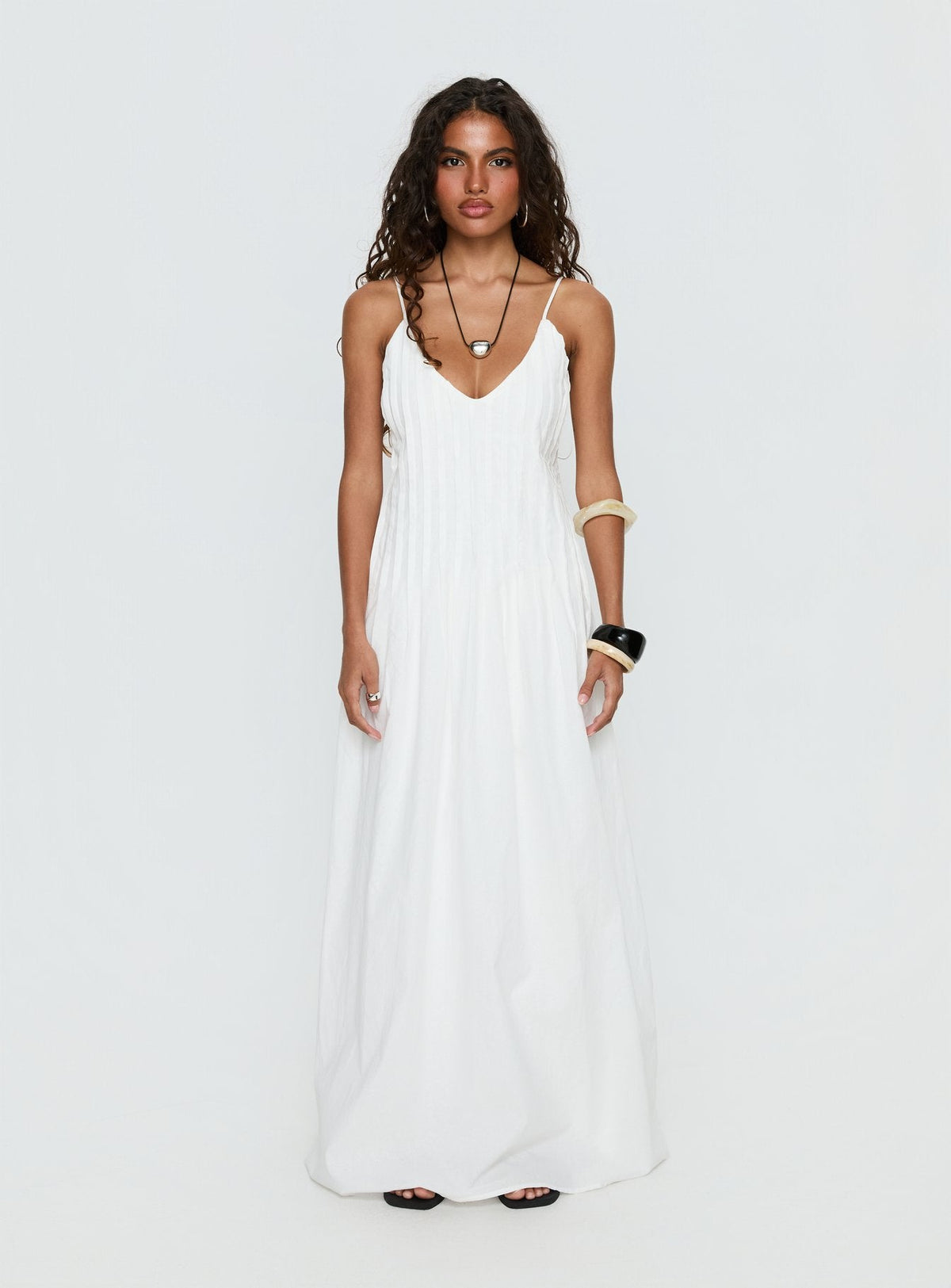 Adriela Pleat Maxi Dress White