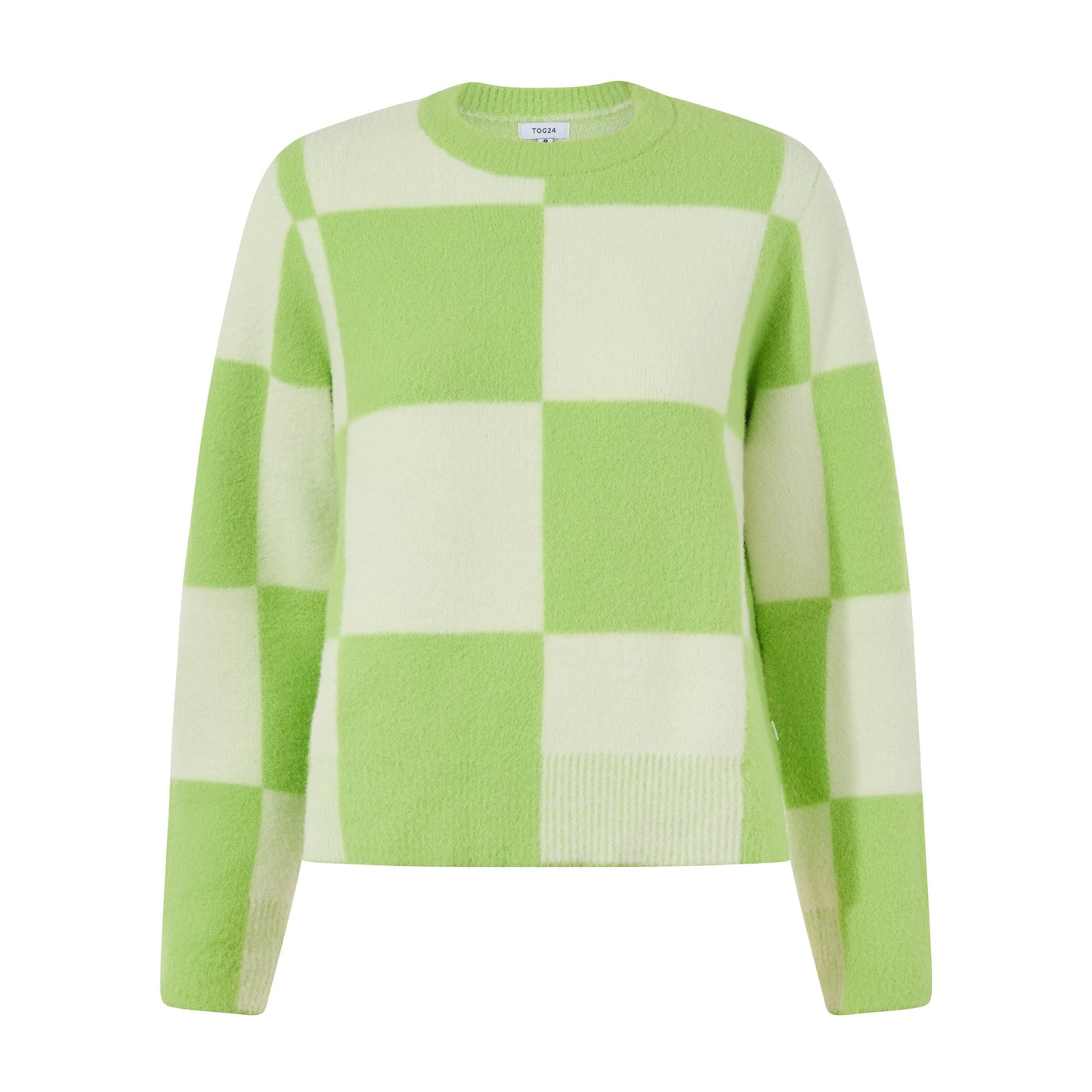 Celeste Womens Checkerboard Chunky Knit Jumper - Lemon Lime