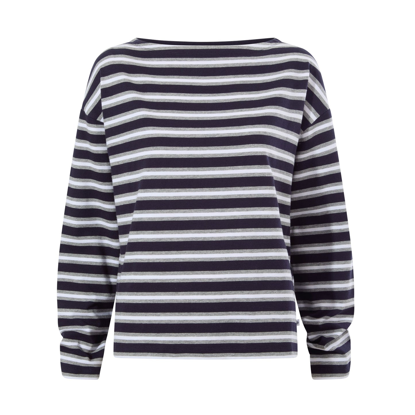 Misty Womens Supersoft Cotton Striped Boat Neck T-Shirt - Deepest Blue Stripe