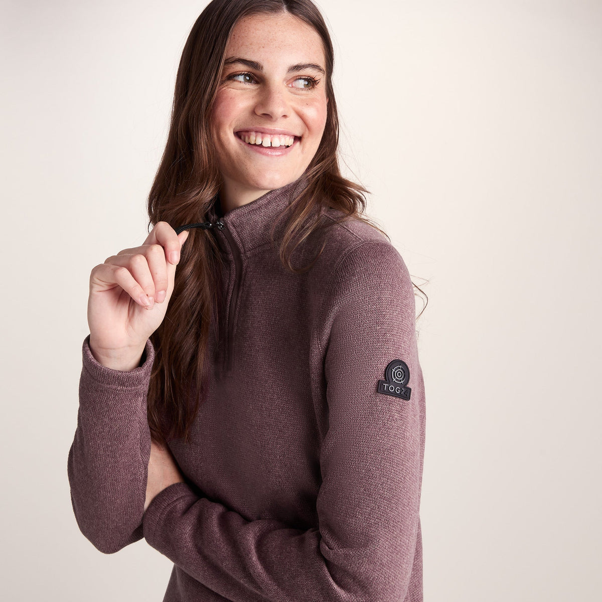 Pearson Womens Knitlook Quarter Zip Fleece - Mauve Marl