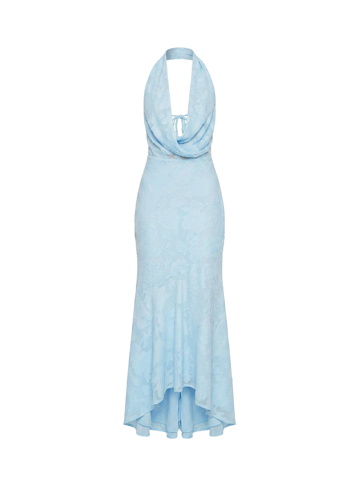 Invisible String Cowl Plunge Backless Maxi Dress Light Blue
