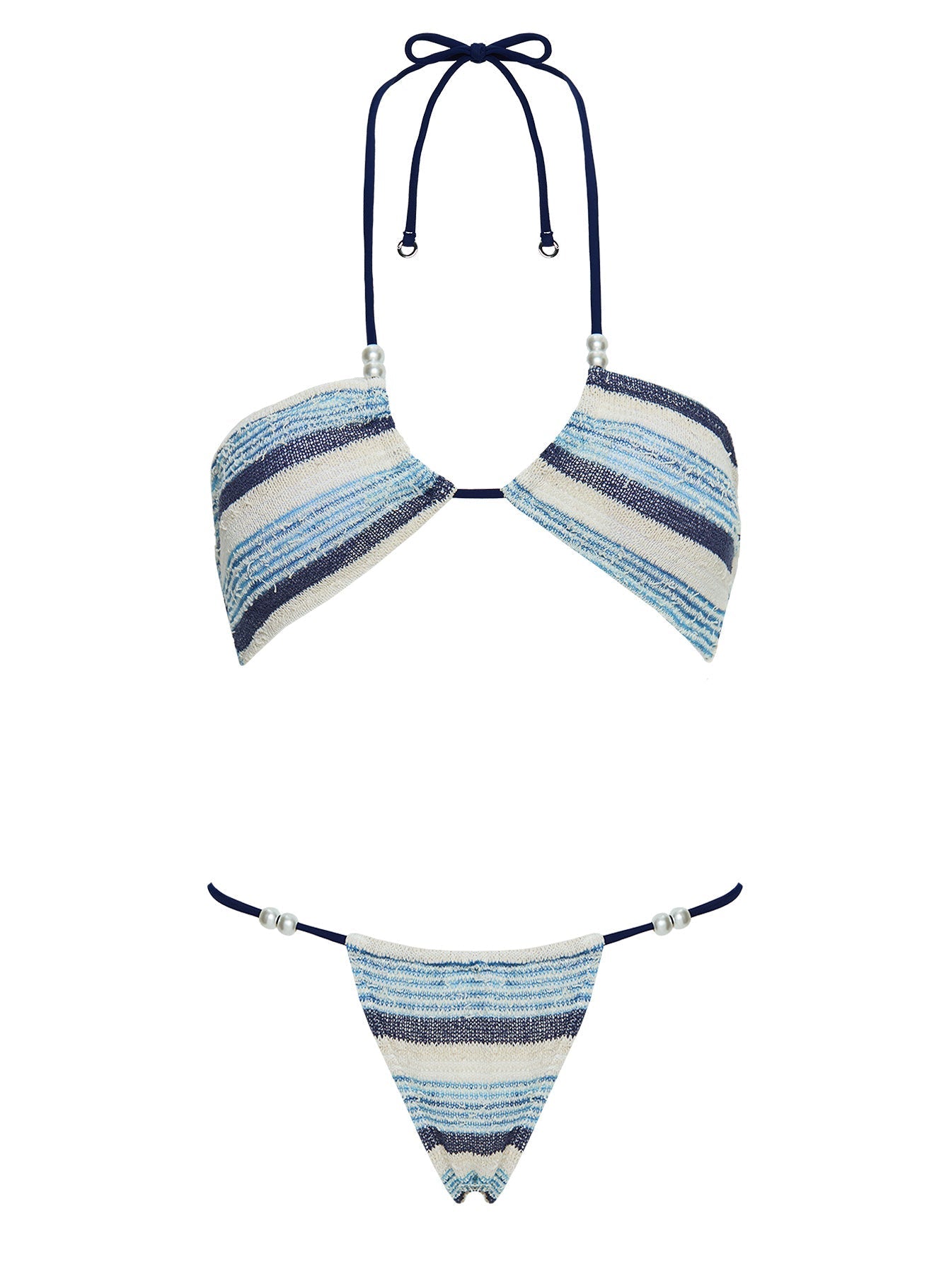 Saltwater Bead Detail Bikini Bottoms Blue Stripe