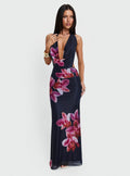 Tigress Halter Maxi Dress Navy Floral
