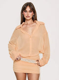 Moonrising Long Sleeve Sheer Blouson Mini Dress Soft Orange