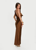 Anjelina Halter Plunge Maxi Dress Chocolate Brown