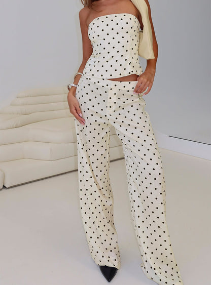 Powdered Sugar Strapless Set Cream Polka