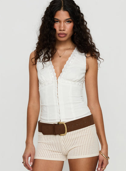 Speechless Sleeveless Lace Trim Top White