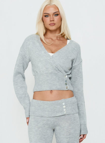 Odeline Wrap Knit Jumper Grey Marle