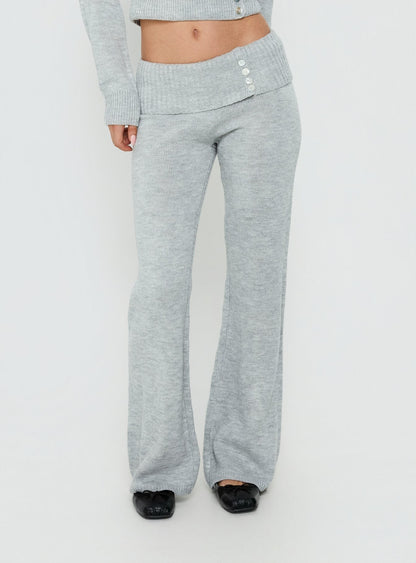 Odeline Fold Over Knit Pants Grey Marle