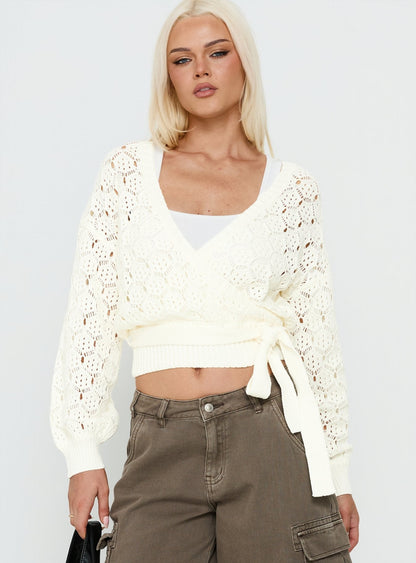 Kaenira Lace Wrap Knit Jumper Cream