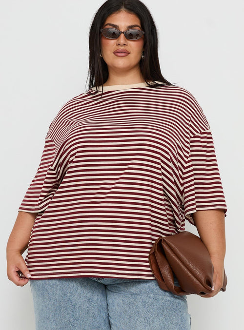 Kieryn Oversized Top Red Stripe Curve