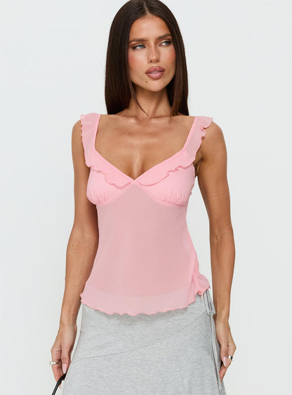 Zayliah Frill Detail Top Pink