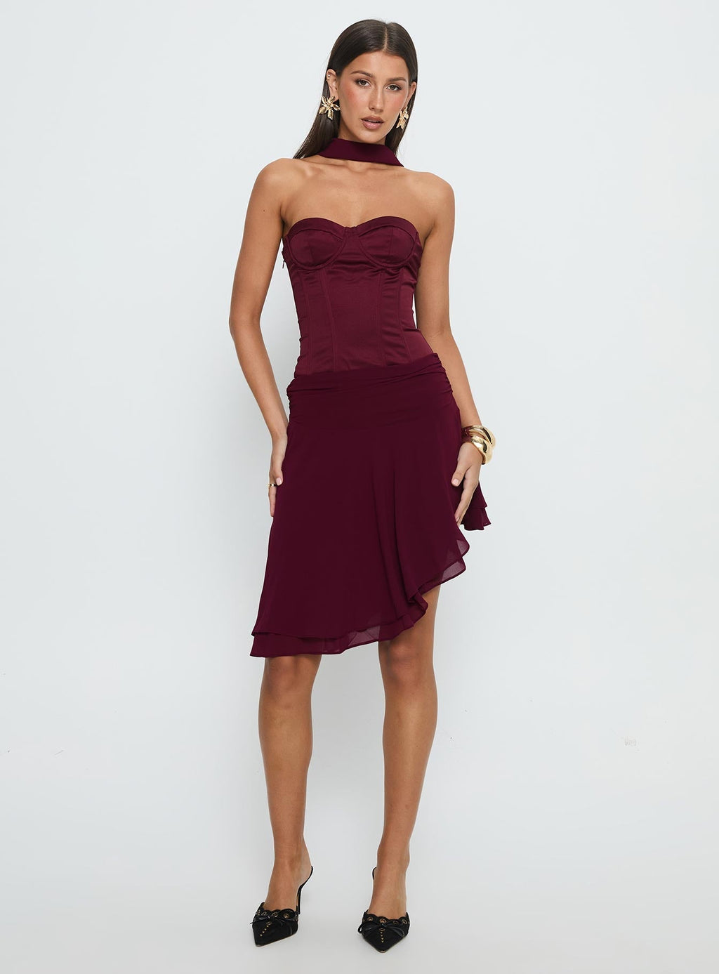 Rhythms Scarf Detail Midi Dress Wine