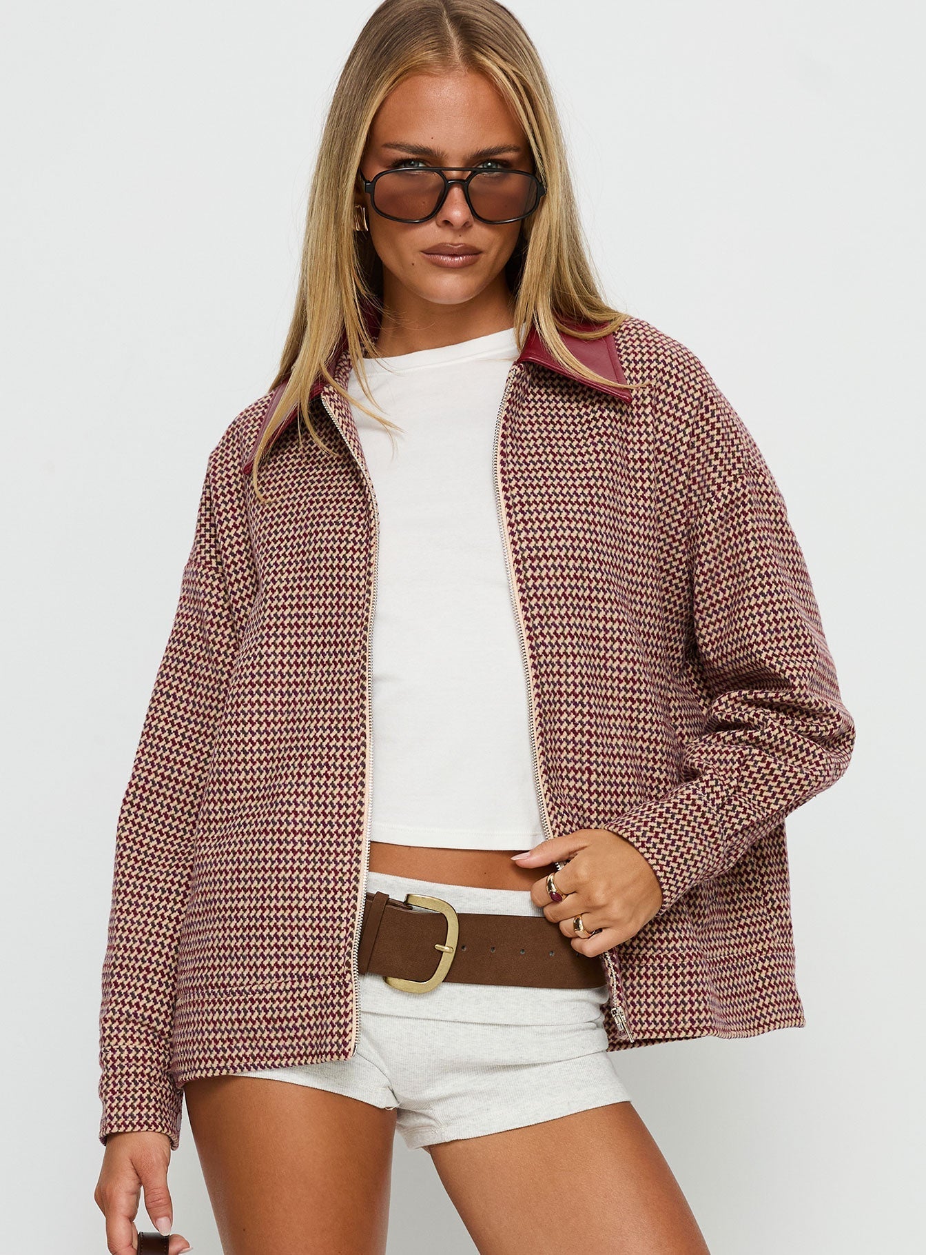 End Of The Day Collared Jacket Red Multi