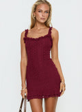 Steffi Frill Lace Mini Dress Burgundy