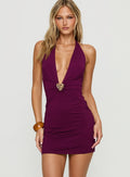 Loleil Halter Orchid Mini Dress Currant