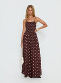 Ryna Scoop Maxi Dress Brown Polka Dot