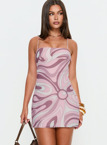 Disco Queen Mini Dress Pink Abstract