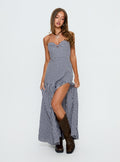 Luckystar Strapless Sweetheart Maxi Dress Navy Gingham