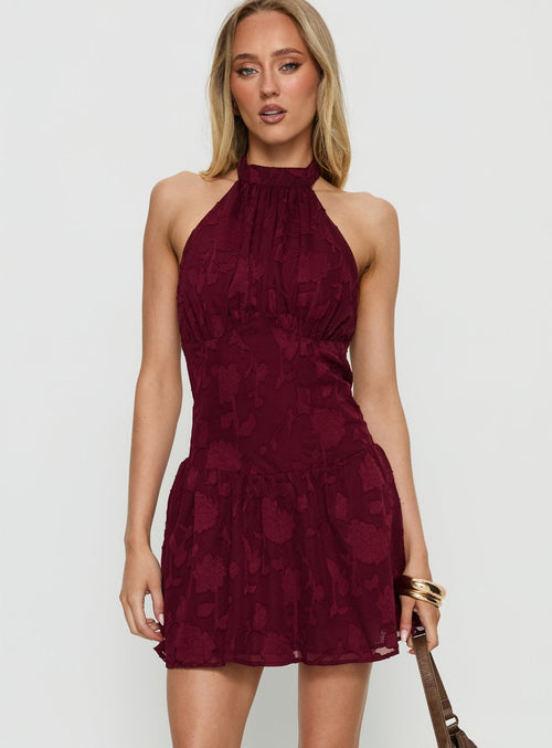 Devane High Neck Halter Romper Red