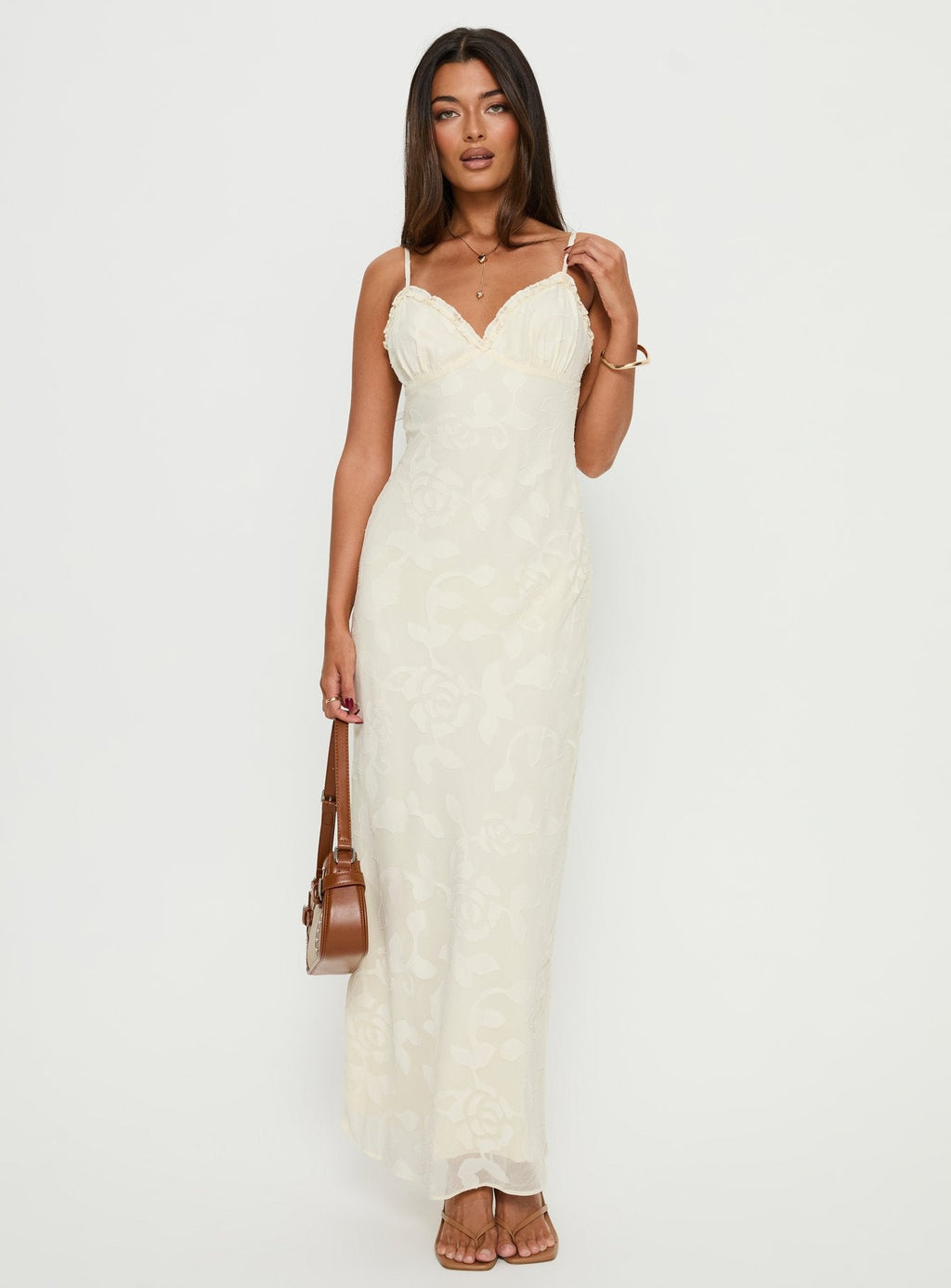 Madalena Frill Maxi Dress Beige Floral