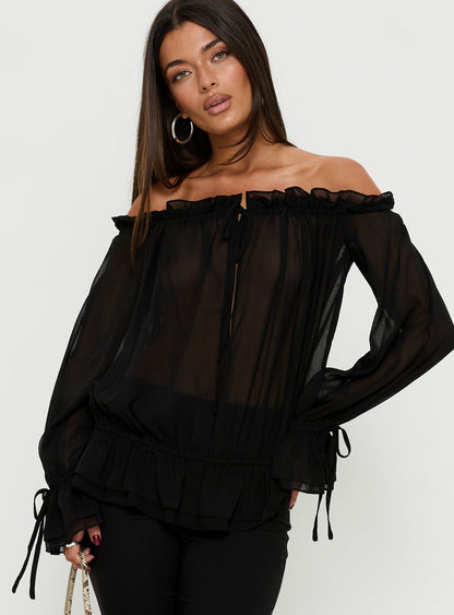 Madelina Frill Long Sleeve Top Black