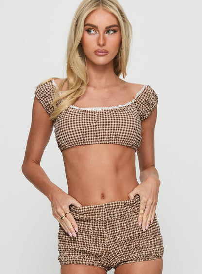 Mio Bralette Top Mini Gingham Brown