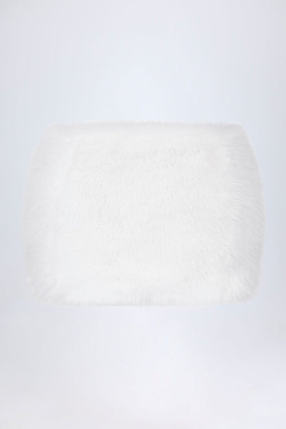Buckle-Detail Faux Fur Micro Mini Skirt in White