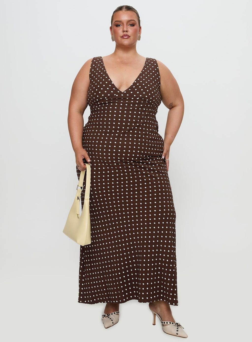 Nellie Maxi Dress Brown Polka Dot Curve