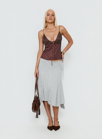 Warm Light Tie Detail Satin Cami Top Chocolate Polka Dot