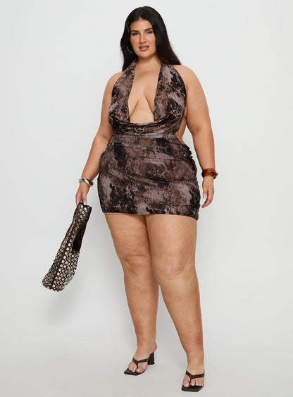 Tigress Halter Mini Dress Animal Multi Curve