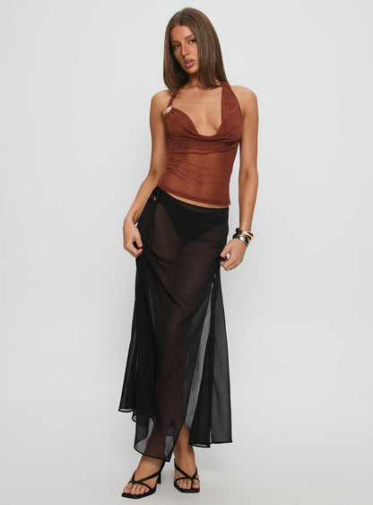 Victorina Hardware Detail Cowl Neck Top Brown