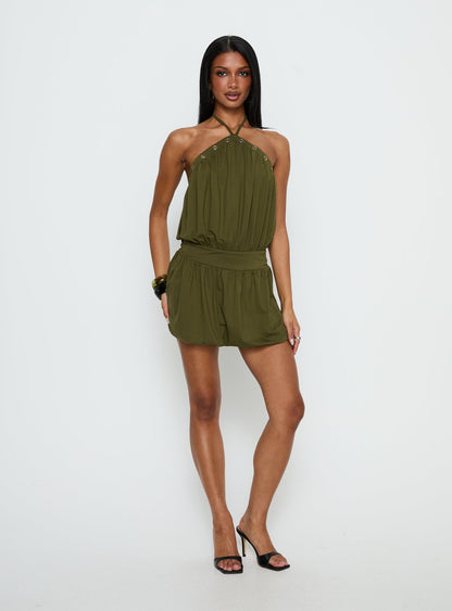 Sunnee Eyelet Detail Romper Green