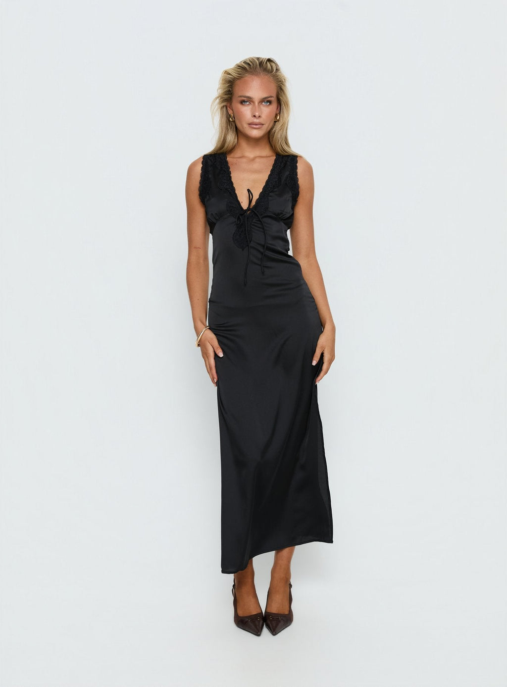 Kasalie Lace Trim Maxi Dress Black