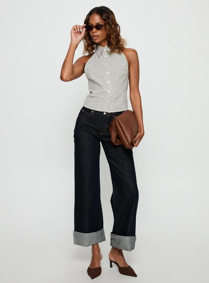 Different Dimensions Sleeveless Collared Top Check