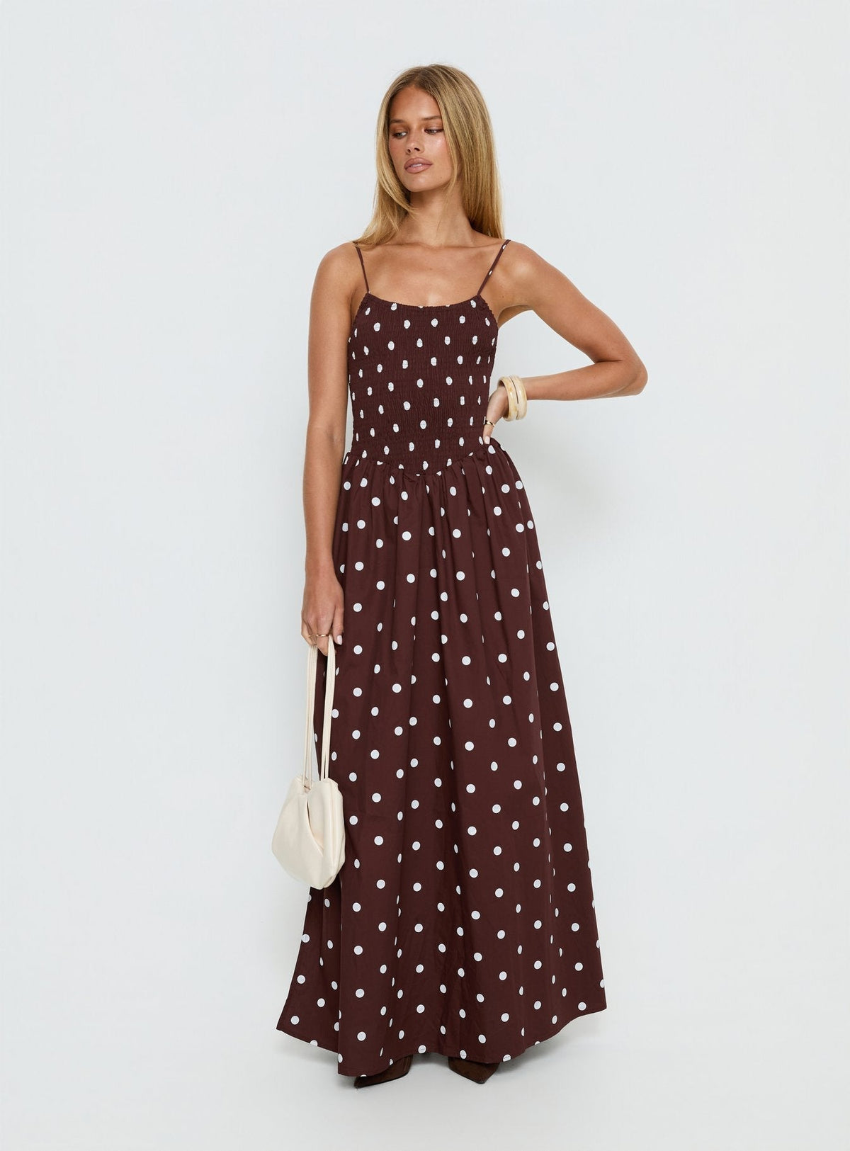 Ryna Scoop Maxi Dress Brown Polka Dot