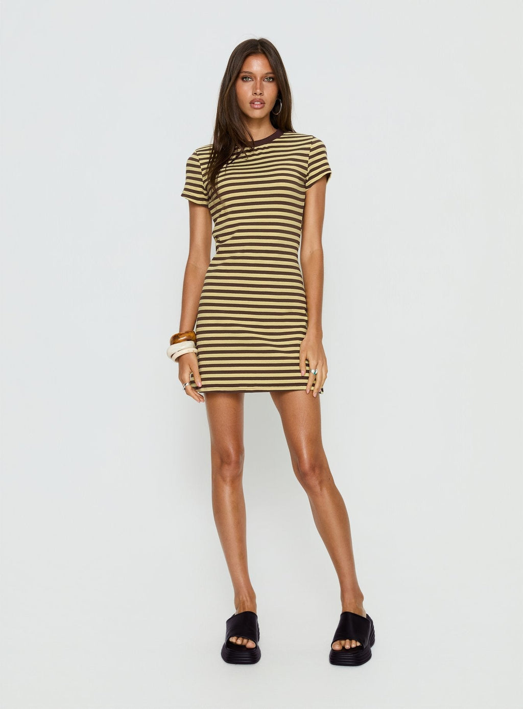 Settle Down Short Sleeve Mini Dress Yellow Stripe