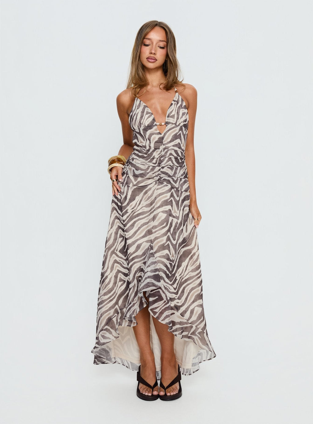 Roxine Asymmetrical Halter Maxi Dress Animal Multi