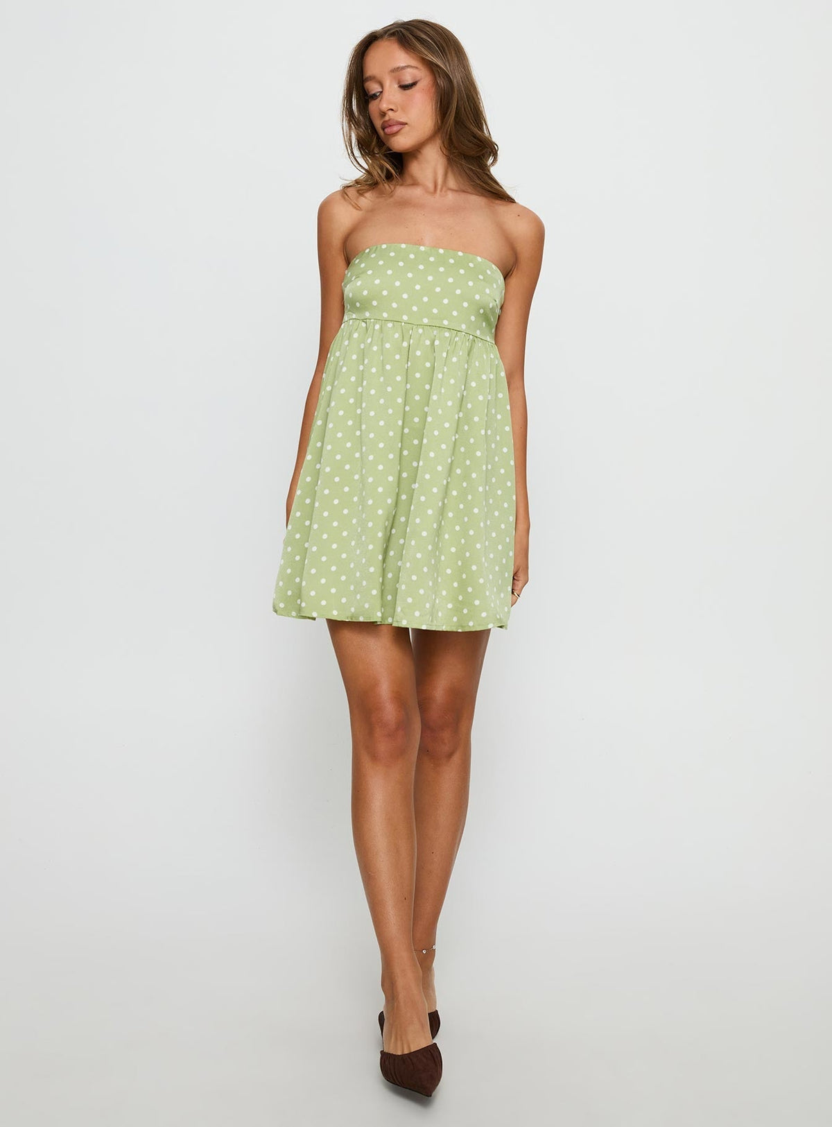 Follow the Dream Strapless Mini Dress Green Polka Dot