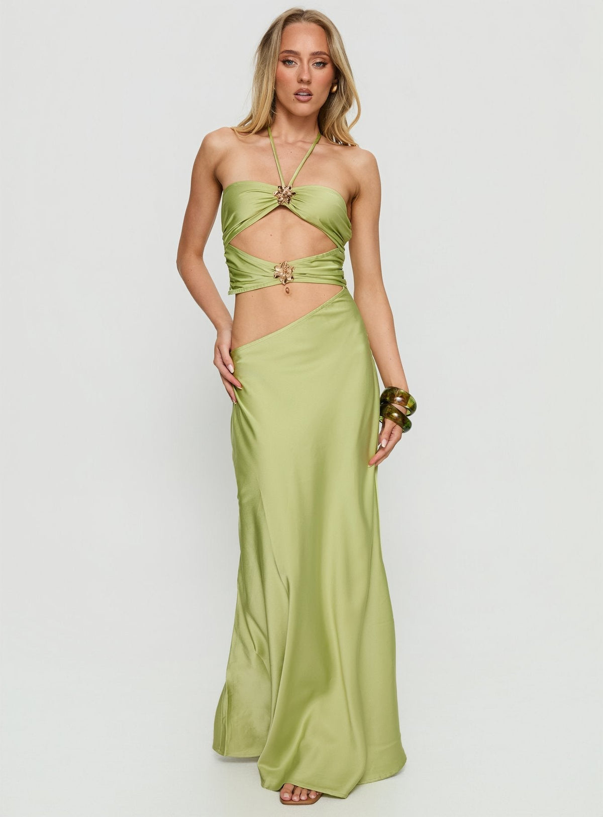 Morissa Halter Cut Out Maxi Dress Green