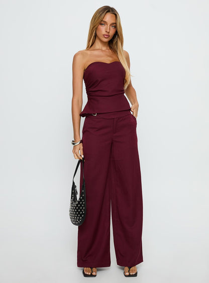 Keighly Strapless Draped Top Berry Pinstripe