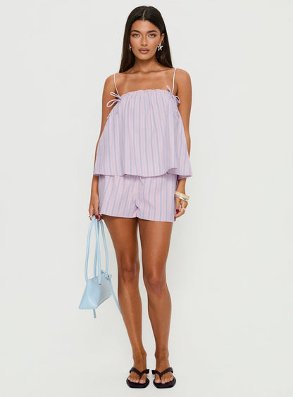 Pepita Drawstring Shorts Pink Stripe