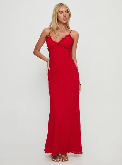 Willah Frill Trim Maxi Dress Red