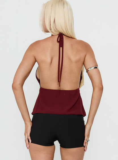 Tekapo Studded V-Neck Top Burgundy