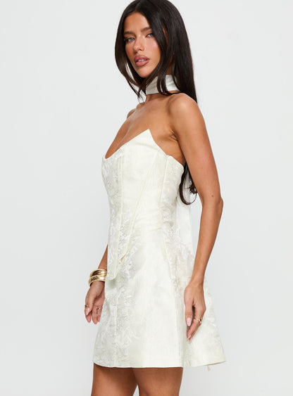 Pearla Strapless Scarf Mini Dress Ivory