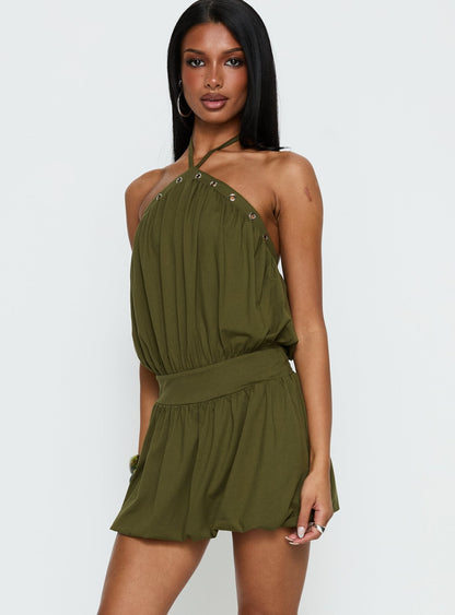 Sunnee Eyelet Detail Romper Green