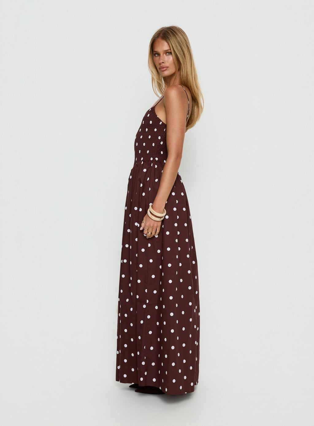 Ryna Scoop Maxi Dress Brown Polka Dot