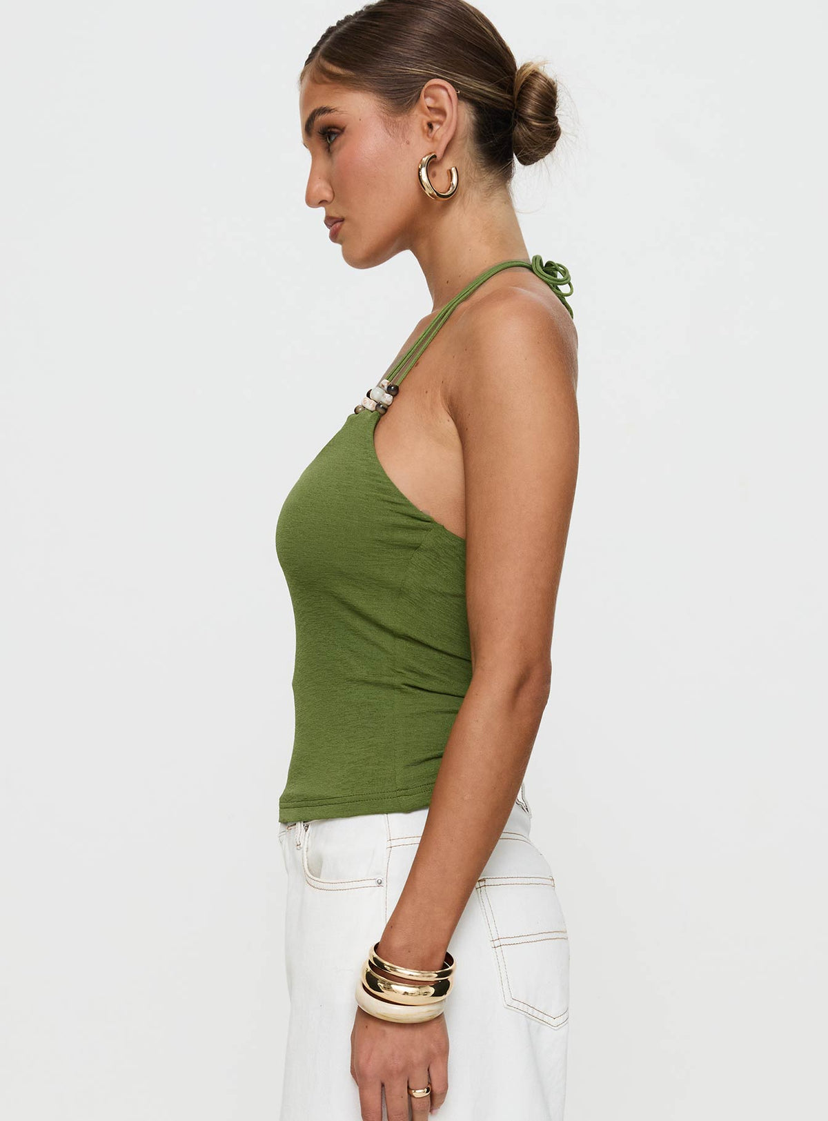 Roller Coaster Bead Detail Top Green